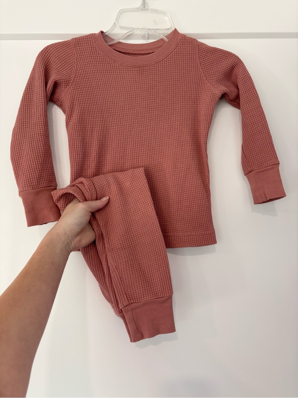 Noble Waffle Knit Thermal Pajama Set in Mauve Size 3